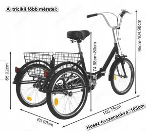 2025-ös háromkerekű kerékpár ár alatt eladó Összecsukható!