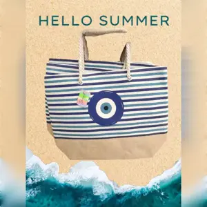 Strandtáska női   Görög szem mintás, tágas nyári táska 53x16x36 cm