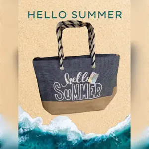 Kék bézs nyári strandtáska 'Hello Summer'   53x12,5x39 cm - kép 2