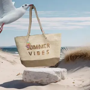 Summer Vibes' bézs strandtáska   55,5x15x42 cm, tökéletes nyári kiegészítő