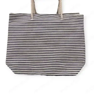 Kék-fehér csíkos strandtáska szalmatáska stílusban   56x15x43 cm - kép 2