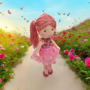 Textil balerina baba rózsaszín tutu ruhában   55 cm - kép 2