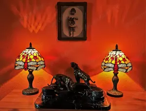 Tiffany lámpa. A búra ÜVEG! Nem műanyag. Új, hibátlan. Szecessziós szitakötő motívummal.  - kép 2