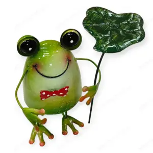 Aranyos békás fém kerti dekoráció esernyővel   mozgó figura 18x14x20 cm - kép 2