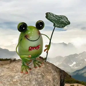 Aranyos békás fém kerti dekoráció esernyővel   mozgó figura 18x14x20 cm - kép 4