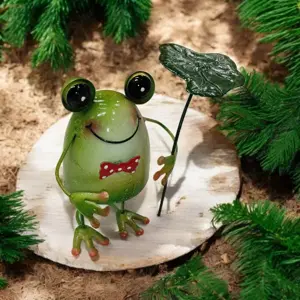 Aranyos békás fém kerti dekoráció esernyővel   mozgó figura 18x14x20 cm - kép 3