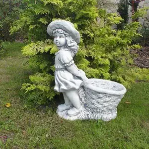 Virágkosarat húzó lány szobor - kép 3