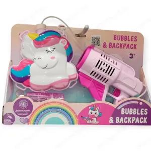 Egyszarvú táskával ellátott szappanbuborék géppuska