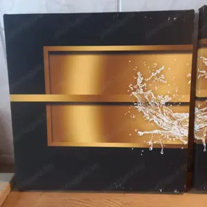 3 részes absztrakt arany-fekete vászonkép eladó - kép 4