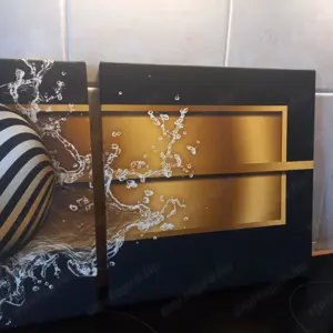 3 részes absztrakt arany-fekete vászonkép eladó - kép 5