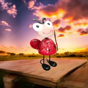 Fém katicabogár kerti dekoráció lapáttal, mozgó figurával   8x8x19 cm - kép 2