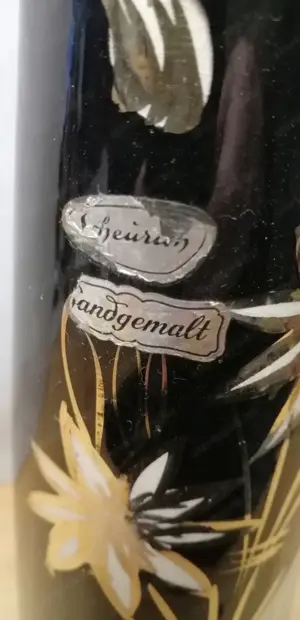 Art Deco füles váza dúsan aranyozva virágokkal Foreing Scheurich 1950-es évek - kép 3