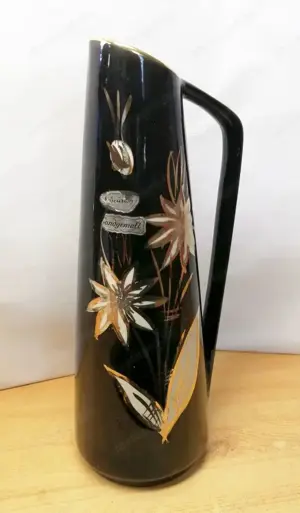 Art Deco füles váza dúsan aranyozva virágokkal Foreing Scheurich 1950-es évek