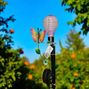 Napelemes dekorlámpa pillangóval   színes izzóval és meleg fehér LED-del - kép 2
