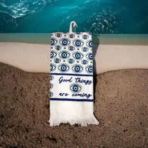 Fehér pamut konyharuha   Gonosz szem, felirattal   60x35 cm - kép 2