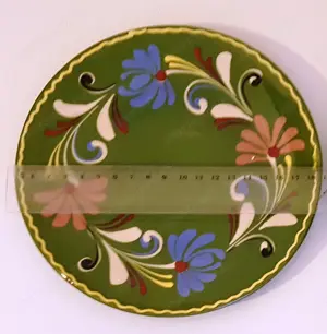 Párban eladó zöld, népi mázas kerámia tányér - kép 4