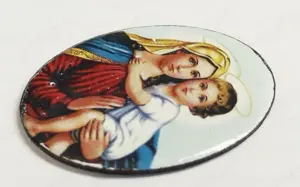 Katolikus ékszer Szűzanya a kisdeddel, glóriával. Tűzzománc medál - kép 3