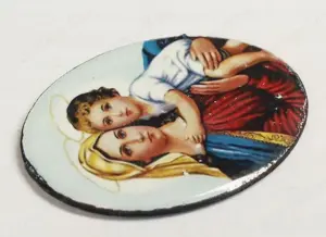 Katolikus ékszer Szűzanya a kisdeddel, glóriával. Tűzzománc medál - kép 2