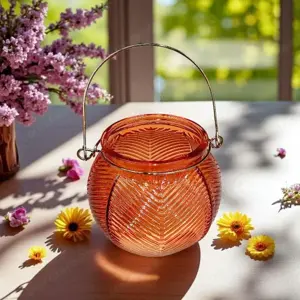 Narancs üveg mécsestartó fém fogantyúval - kép 2