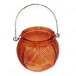 Narancs üveg mécsestartó fém fogantyúval