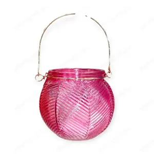 Fukszia üveg mécsestartó dombornyomott mintával