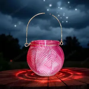 Fukszia üveg mécsestartó dombornyomott mintával - kép 2