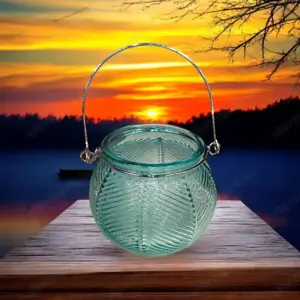 Dombornyomott üveg mécsestartó   kék - kép 2