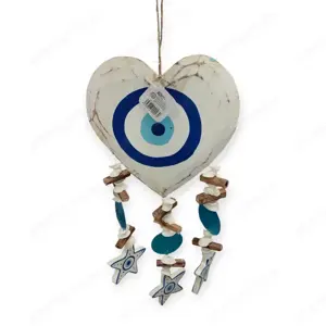 Nyári függő dekoráció fa szívvel és görög szemekkel