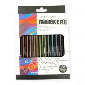 Vékony hegyű színes tollkészlet   12 db, háromszögletű markerek
