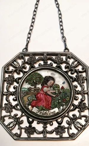 Évszakok. Függesztett barokk stílusú festett ón fali dísztárgy készlet - kép 6