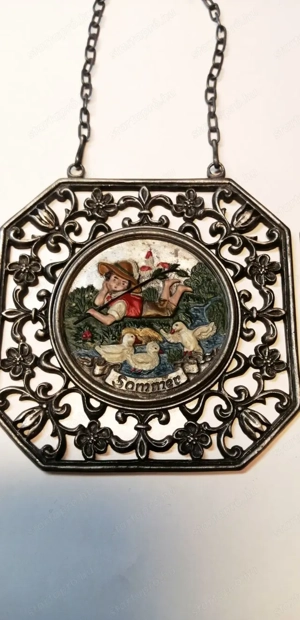 Évszakok. Függesztett barokk stílusú festett ón fali dísztárgy készlet - kép 4