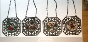 Évszakok. Függesztett barokk stílusú festett ón fali dísztárgy készlet - kép 2