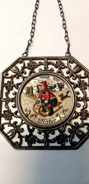 Évszakok. Függesztett barokk stílusú festett ón fali dísztárgy készlet - kép 3