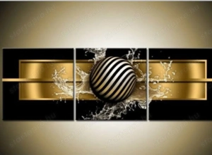 3 részes absztrakt arany-fekete vászonkép eladó - kép 7