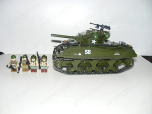 Lego 2. Világháborús Amerikai M4 Sherman Tank harckocsi 1180db + 4 katona ÚJ - kép 2