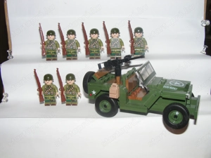 Lego 2. Világháborús U.S. Willis Jeep + Amerikai katonák 7db katona ÚJ - kép 4