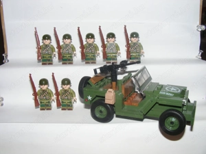 Lego 2. Világháborús U.S. Willis Jeep + Amerikai katonák 7db katona ÚJ - kép 3