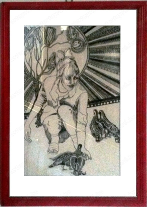 Reménységeink címmel eladó alkotás keretezve, üveg alatt