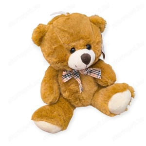 Barna plüss mackó kockás masnival 22 cm