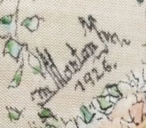 Antik selyem festmény. Galambokat etető hölgy. Szignálva - kép 5