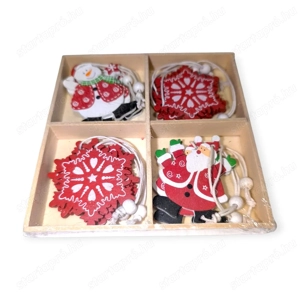 Mini fa karácsonyfadíszek   hópihe, Télapó, hóember (4 cm, 8 db)