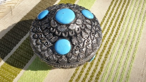 Ezüstözött türkizköves ékszertartó doboz eladó