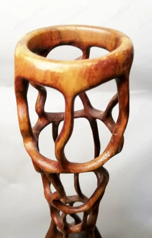 Japán Feng Shui áttört teakfa váza, különleges kézműves munka - kép 5