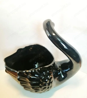 Fekete mázas hattyú kerámia virágtartó, kifogástalan állapot - kép 2