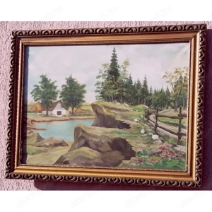 Tanya a vízparton. Az 1960-s években készült naturalista festmény, szignálva - kép 3