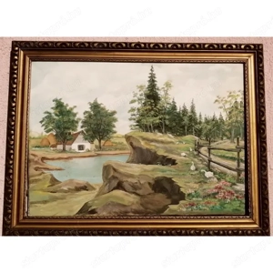 Tanya a vízparton. Az 1960-s években készült naturalista festmény, szignálva - kép 9