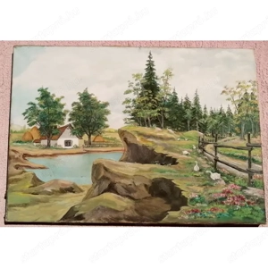 Tanya a vízparton. Az 1960-s években készült naturalista festmény, szignálva - kép 5