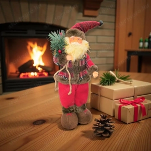 Dekoratív Mikulás figura kockás kabáttal   35 cm karácsonyi dísz - kép 2