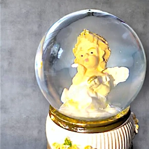 Karácsonyi hógömb angyalkával   rózsás talppal, 6 cm - kép 2