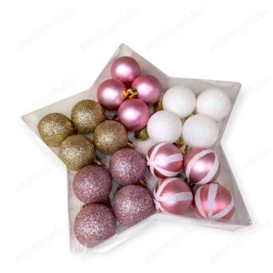 Rózsaszín-fehér pezsgő karácsonyi gömb készlet 4cm   20db